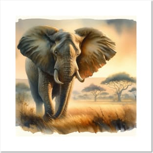 Gentle Giants: Majestic African Elephant Watercolor Posters and Art